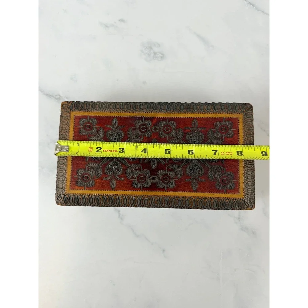 VTG Polish Carved Wooden Keepsake Box 8.5